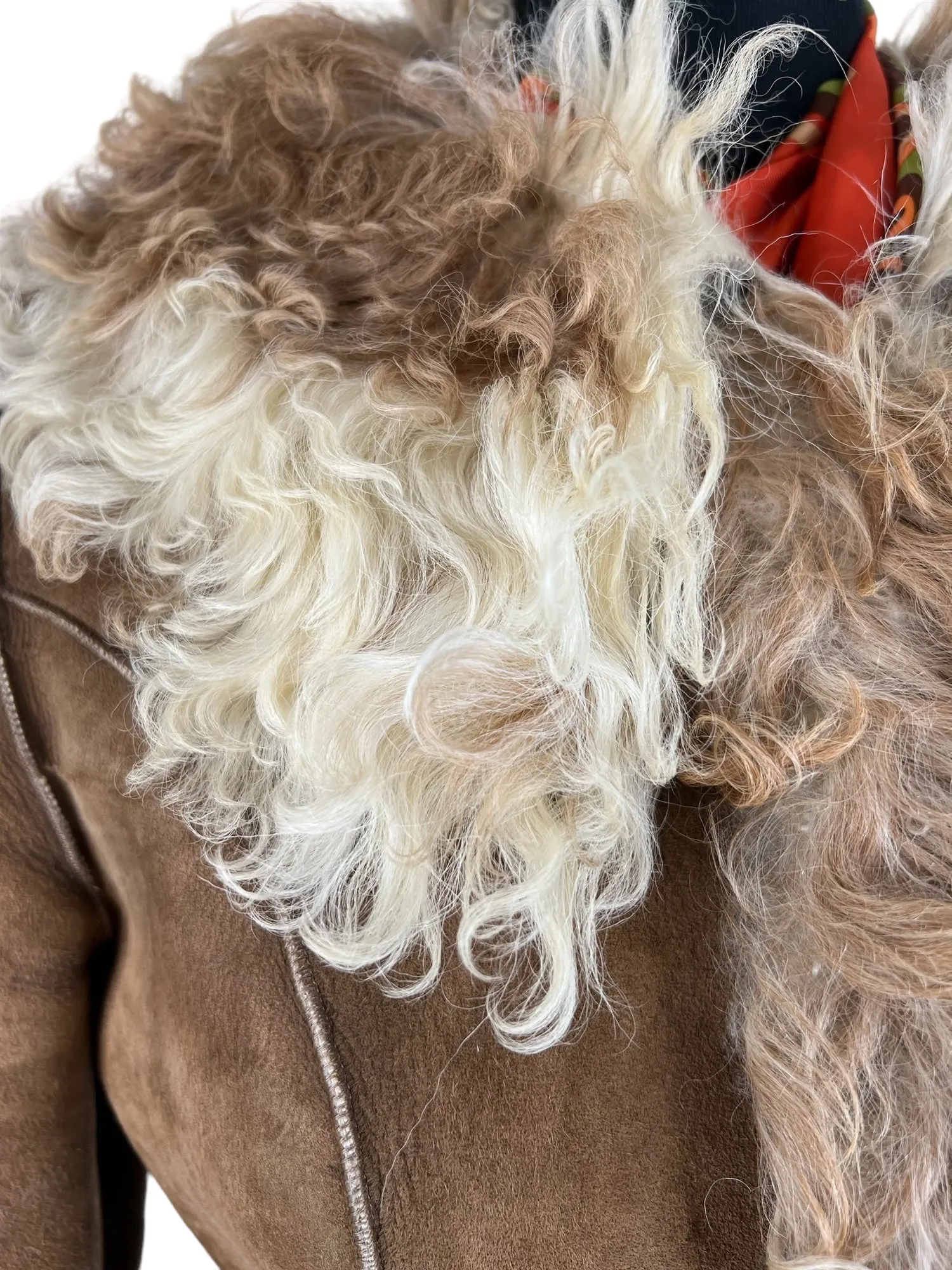 Vintage 1970s Afghan Suede Sheepskin Lined Coat in Brown by Suede and Leathercraft - Size UK 8