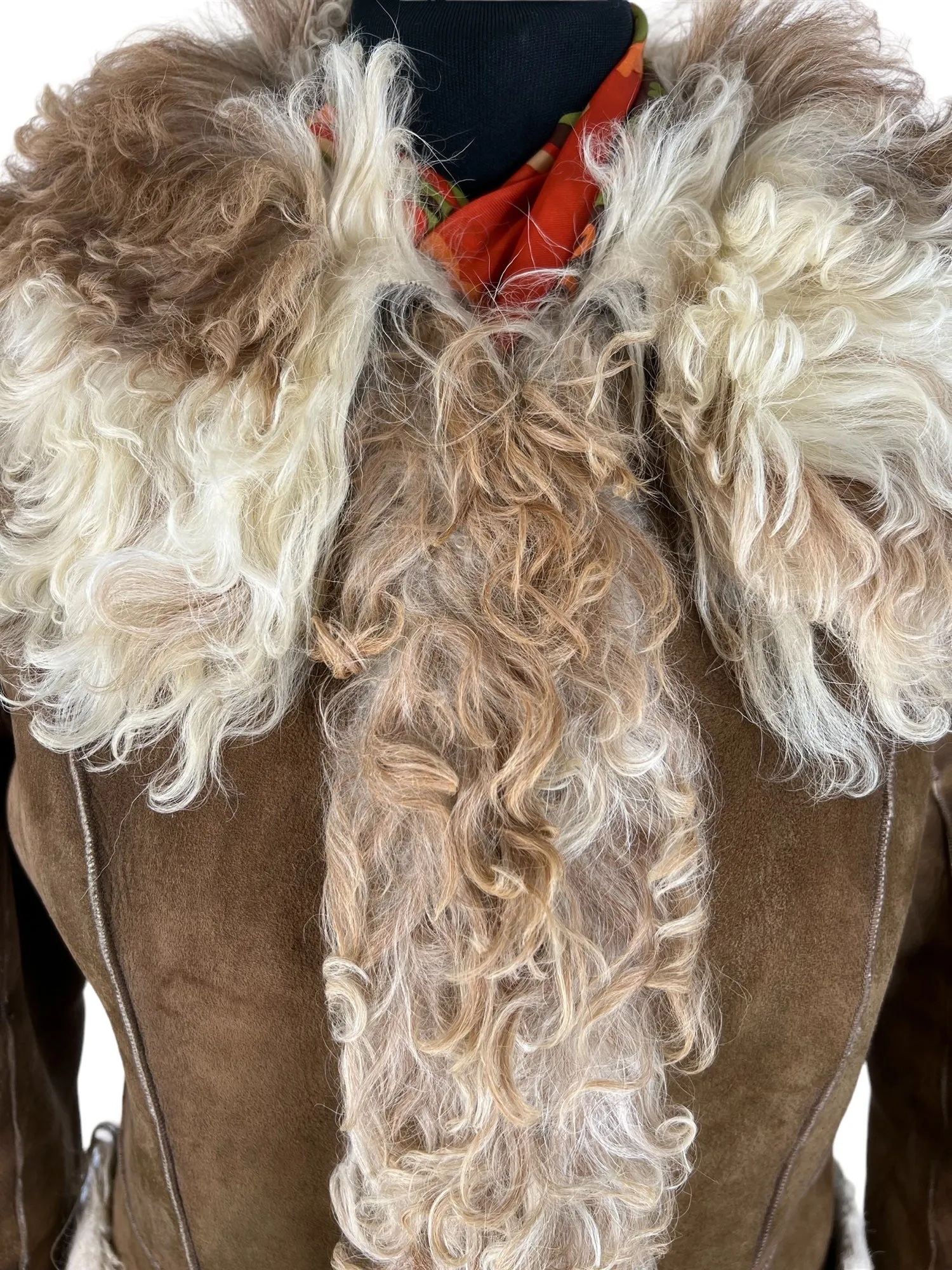 Vintage 1970s Afghan Suede Sheepskin Lined Coat in Brown by Suede and Leathercraft - Size UK 8