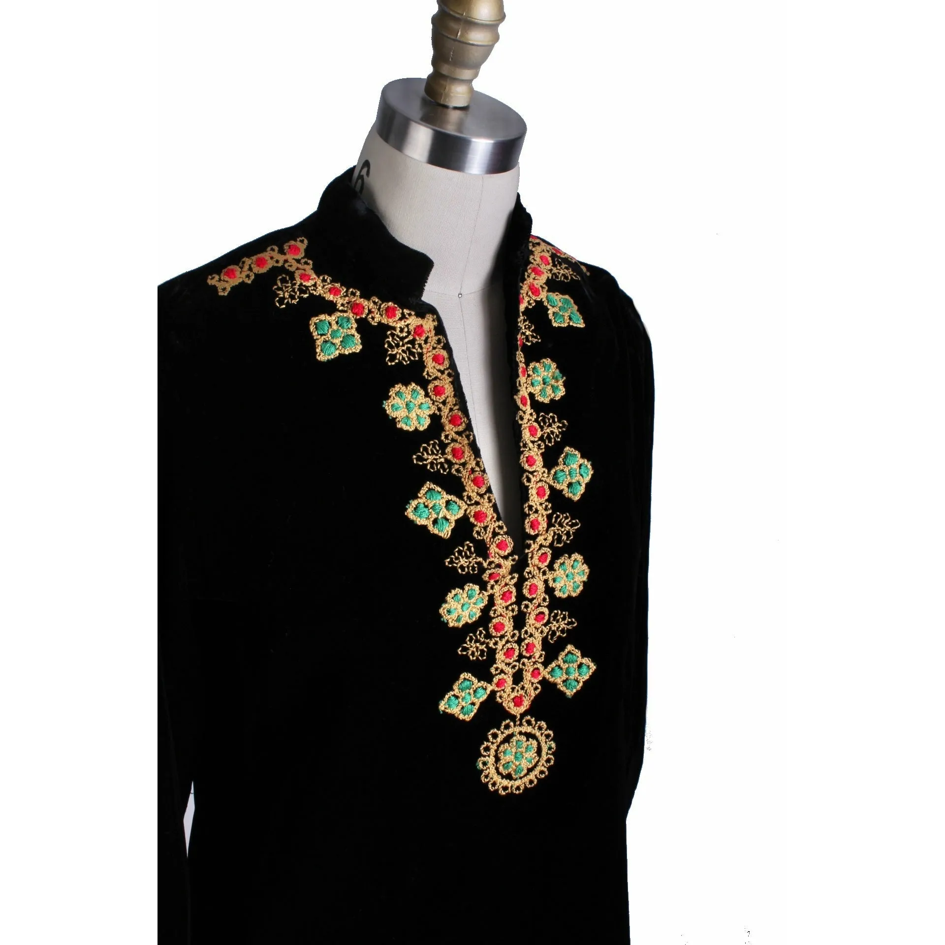 Vintage 1970s Tunic Top Black Velvet w Embroidery Lord & Taylor Womens S Mini Dress