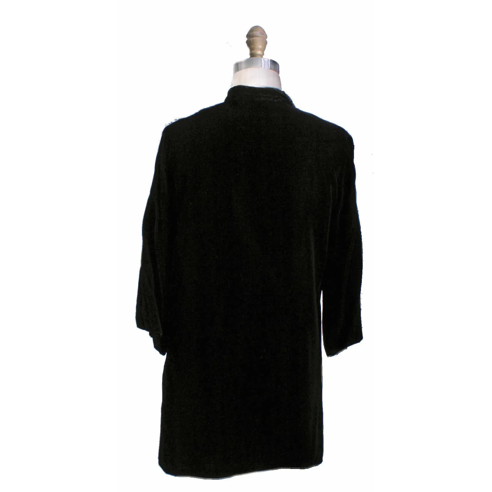 Vintage 1970s Tunic Top Black Velvet w Embroidery Lord & Taylor Womens S Mini Dress
