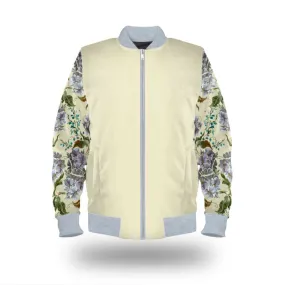 Vintage Cream Women's Bomber Jacket with Japanese Floral Sleeve