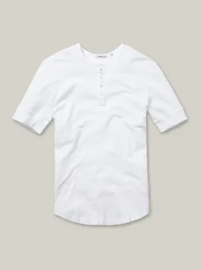 White Pima Short Sleeve Curved Hem Henley