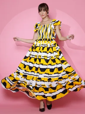 Woman Yellow Daisy Dream Flounce Fit and Flare Maxi Dress