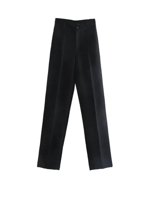 Women Chic Fashion Office Wear Straight Pants High Waist Zipper Fly Female Trousers