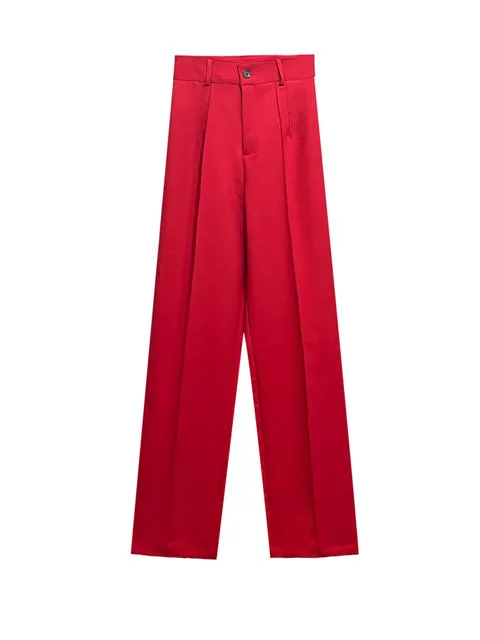 Women Chic Fashion Office Wear Straight Pants High Waist Zipper Fly Female Trousers