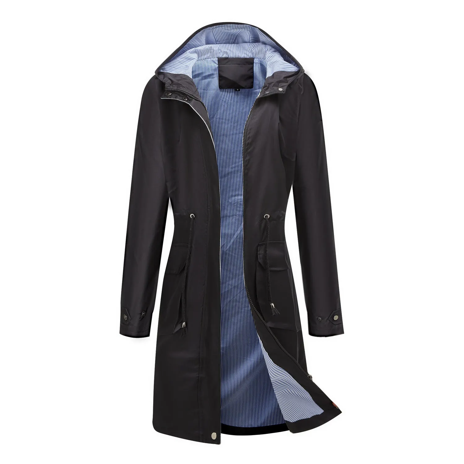 Women Waterproof Hooded Long Casual Trench Coat