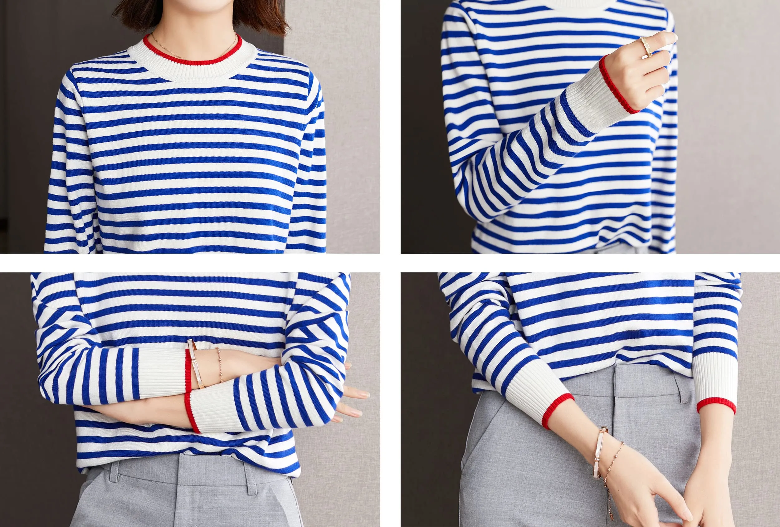 Women's Fall Lightweight Sweater Striped Knit Pullover Tops