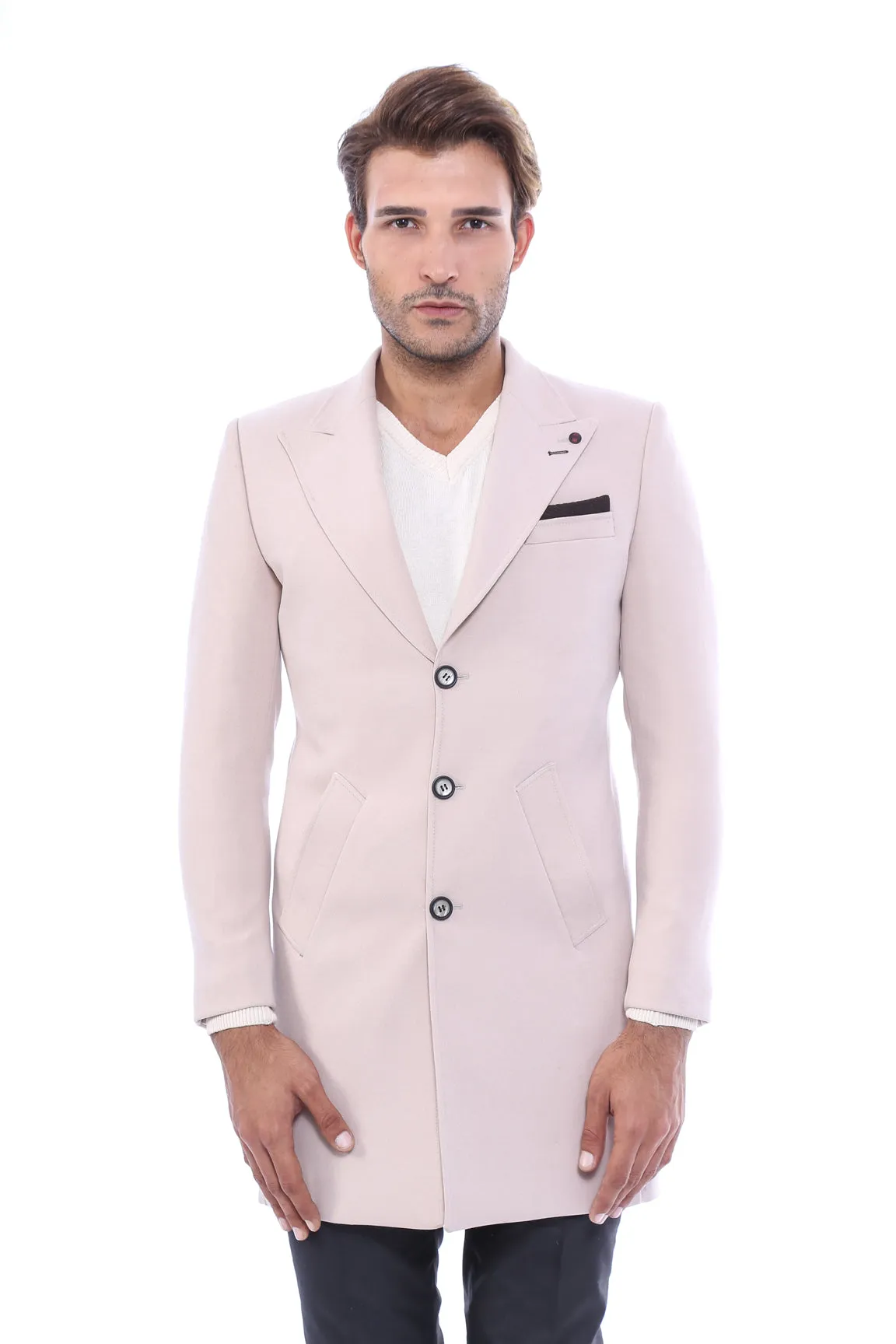 WSS Beige Men Long Coat  - Pola de Siero