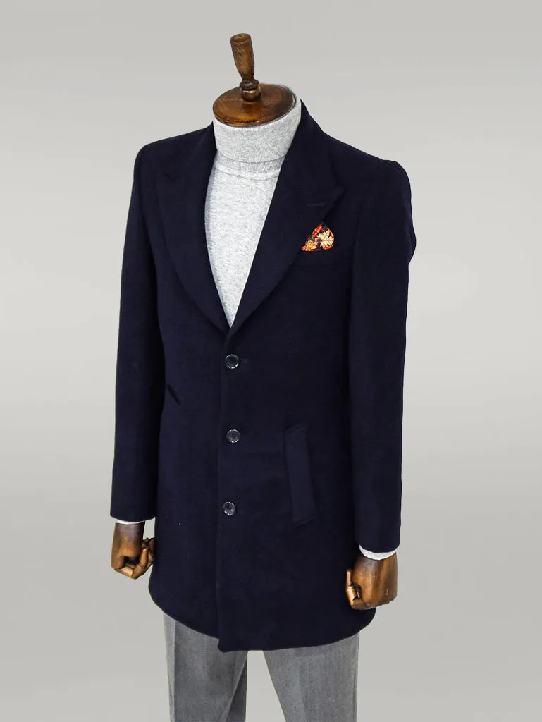 WSS Wide Lapel Wool Navy Blue Men Coat  - Singen
