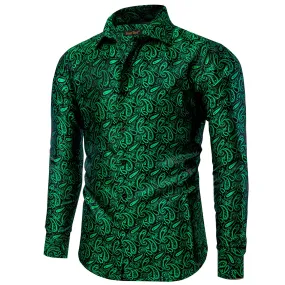 YourTies Medium Sea Green Shirt Black Green Jacquard Men Paisley Shirt