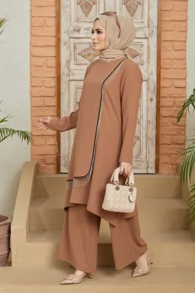 ZRF Women Chain Detailed Tunic Pants Set - Camel - Heidelberg