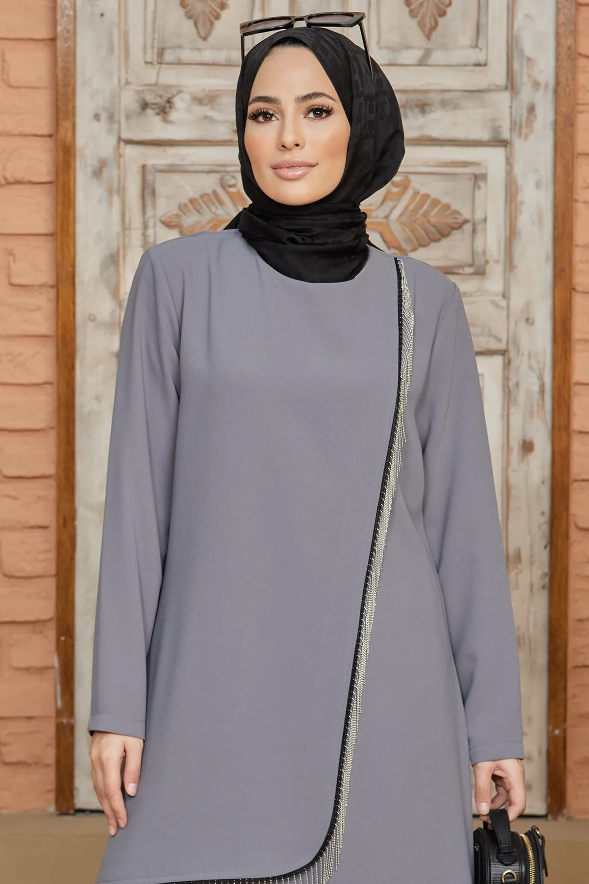 ZRF Women Chain Detailed Tunic Pants Set - Gray - Buena Park