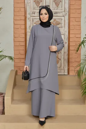 ZRF Women Chain Detailed Tunic Pants Set - Gray - Buena Park
